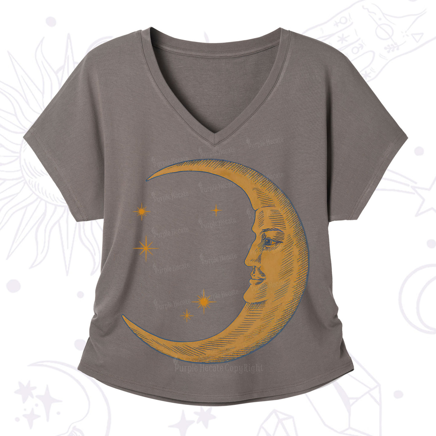 Purplehecate Celestial Moon V-Neck T-Shirt