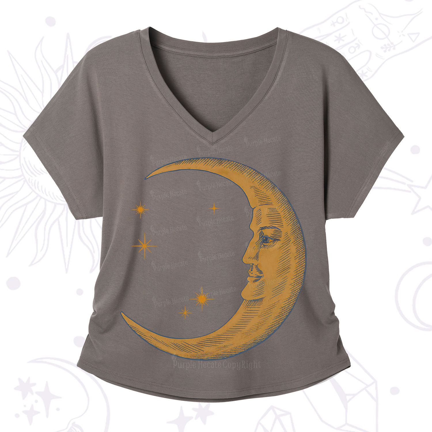 Purplehecate Celestial Moon V-Neck T-Shirt