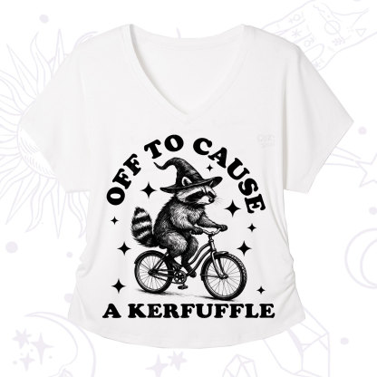 Purplehecate Off to Cause a Kerfuffle Raccoon V-Neck T-Shirt