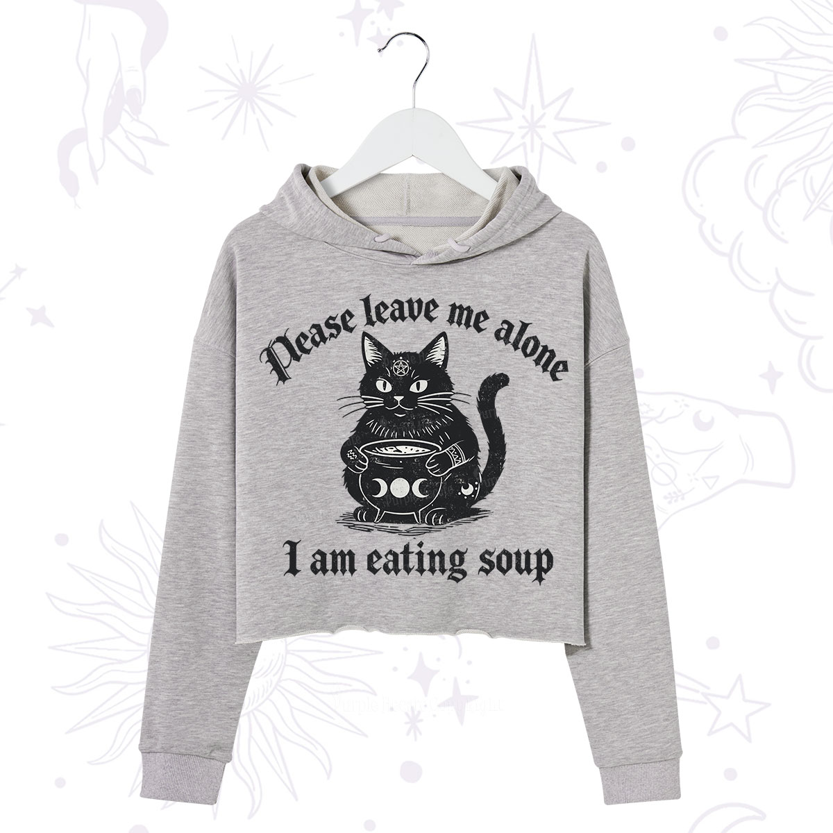 Purplehecate Magic Cat Eating Soup Crop Hoodie