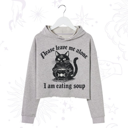 Purplehecate Magic Cat Eating Soup Crop Hoodie
