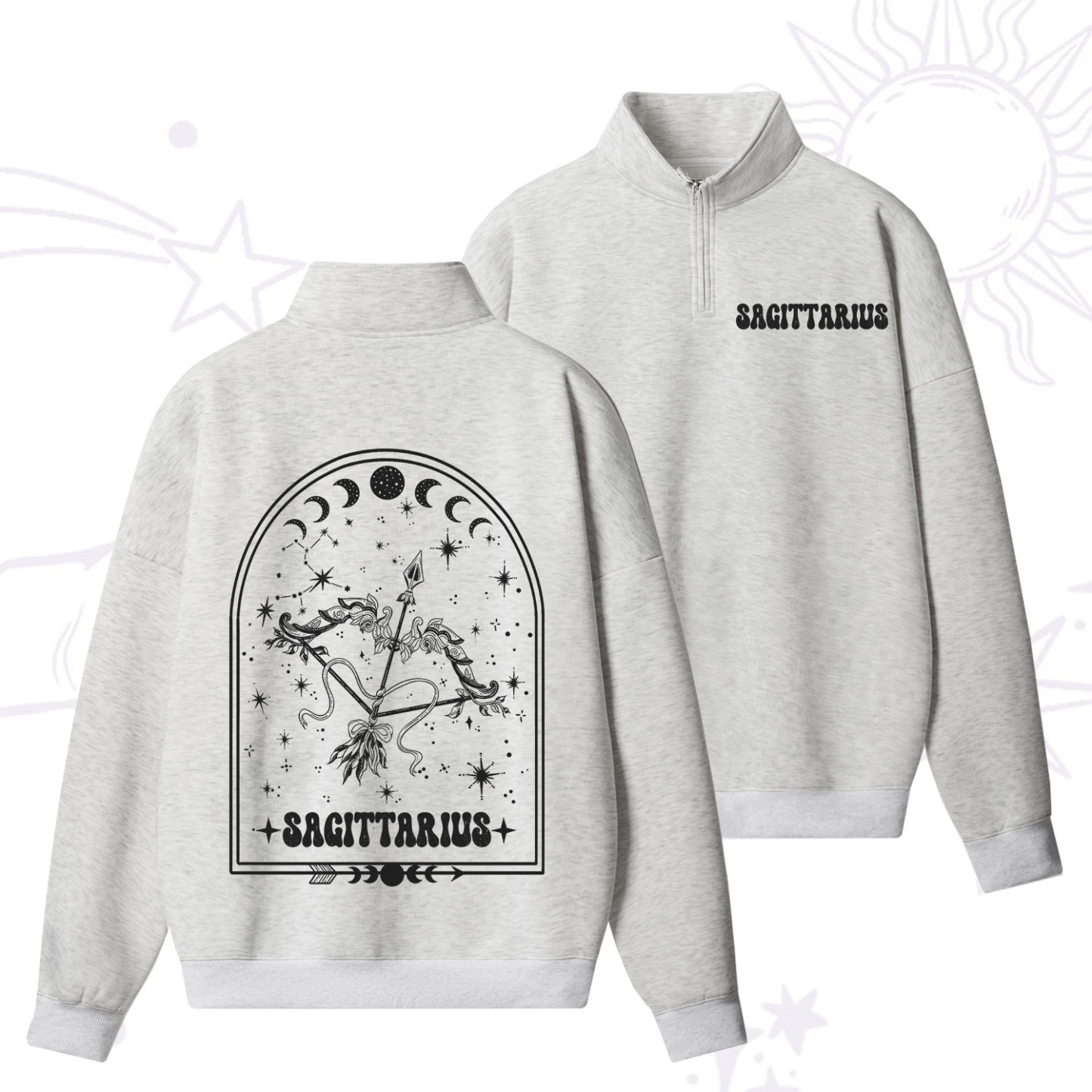 Purplehecate Zodiac Sagittarius Under the Stars Zip Fleece Sweatshirt