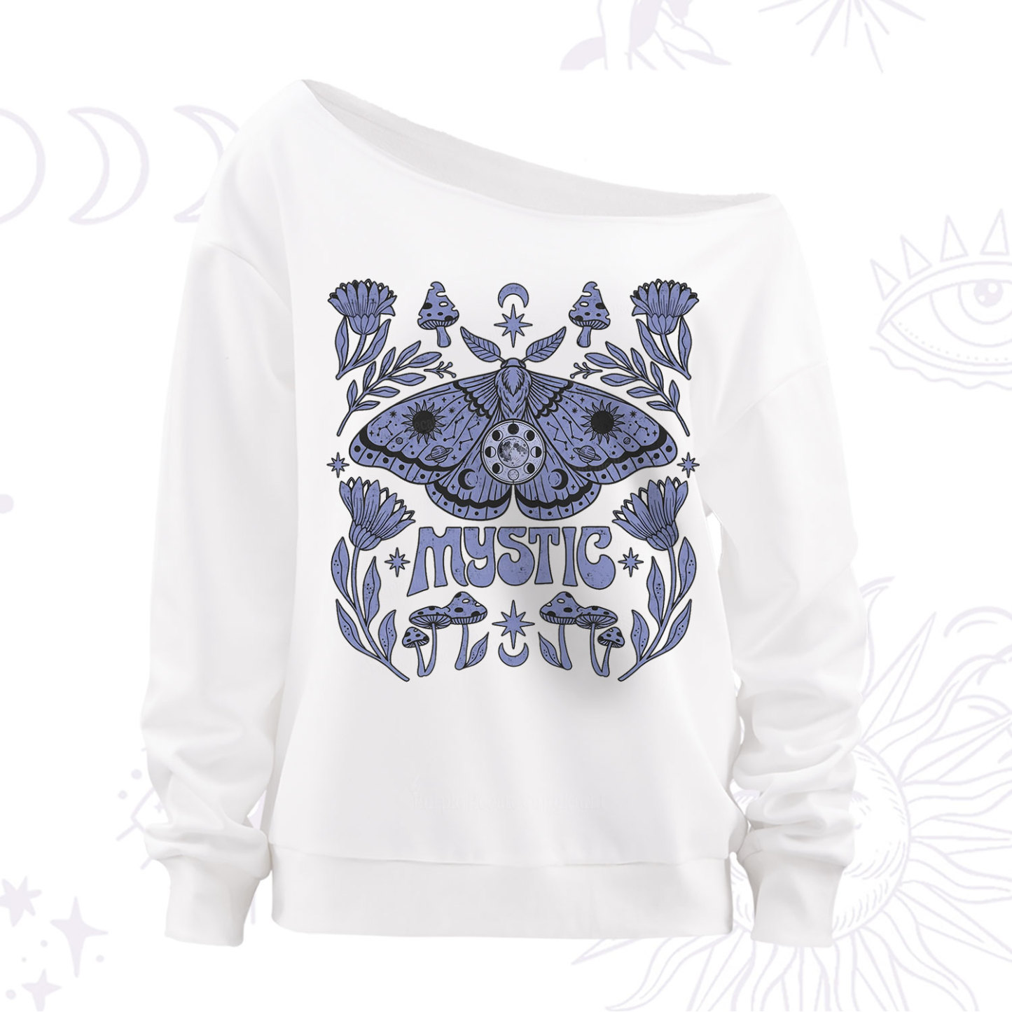 Purplehecate Mystic Luna Moth Off The Shoulder Sweatshirt