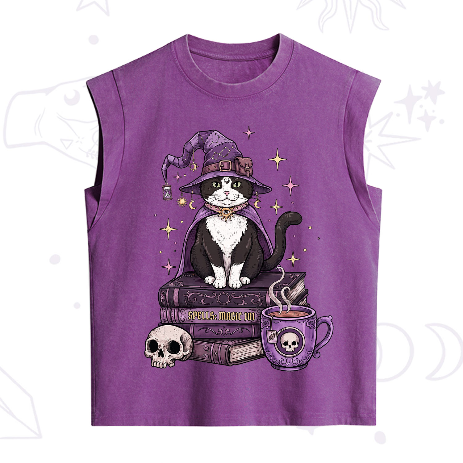 Purplehecate Witchy Cat Spell Books Vintage Washed Tank
