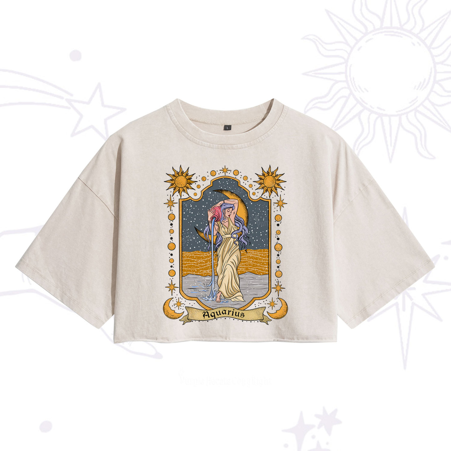 Purplehecate Aquarius Zodiac Washed Cropped T-Shirt