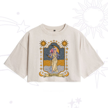 Purplehecate Aquarius Zodiac Washed Cropped T-Shirt