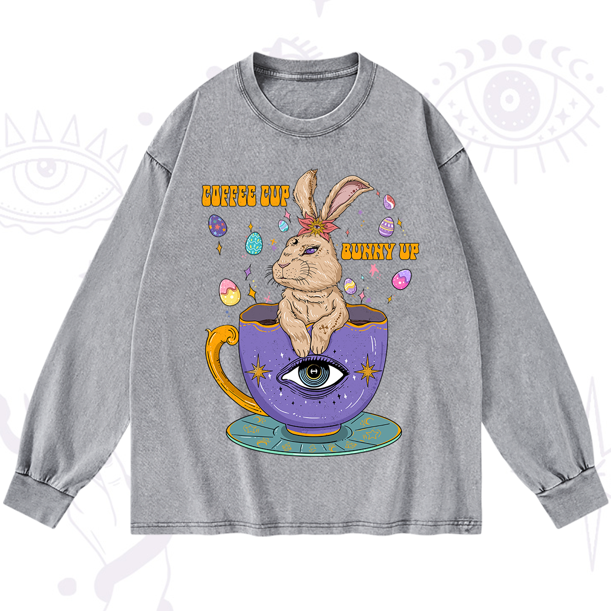 Purplehecate Coffee Cup Bunny Up Washed Long Sleeve Shirt