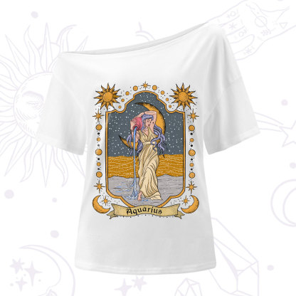 Purplehecate Aquarius Zodiac One-Shoulder T-Shirt
