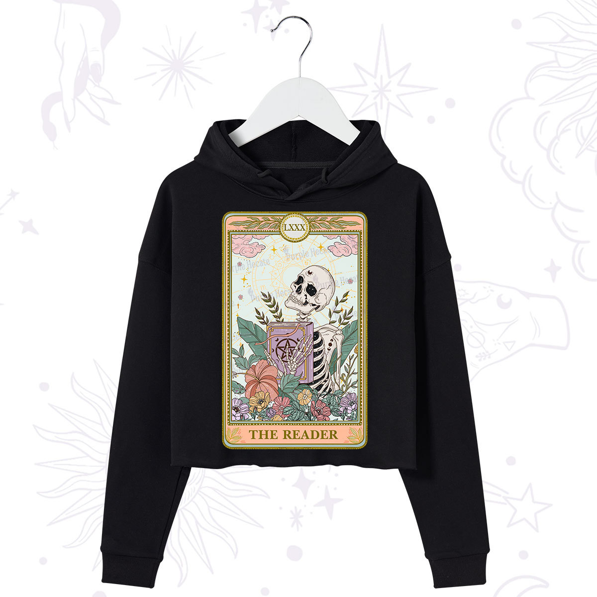 Purplehecate The Reader Occult Tarot Skeleton Crop Hoodie