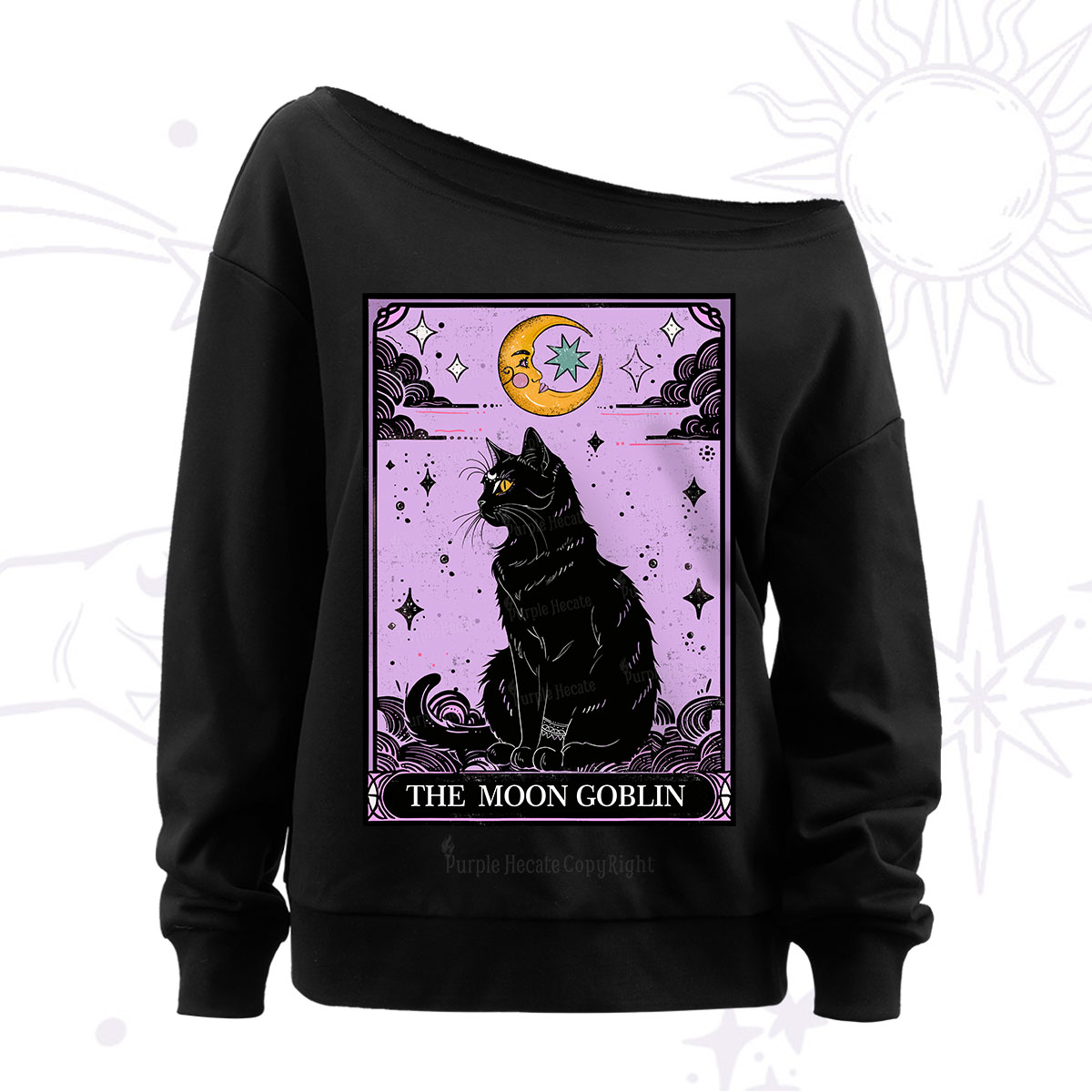 Purplehecate Magical Trash Baby Tarot Cat Off The Shoulder Sweatshirt
