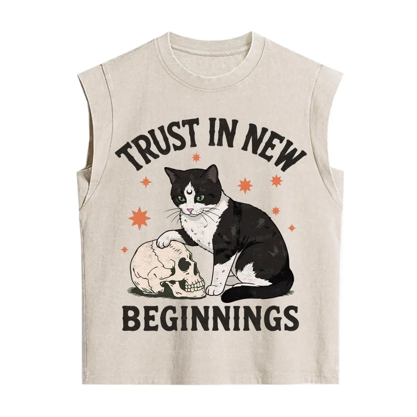 Purplehecate Trust In New Beginnings Cat Vintage Washed Tank