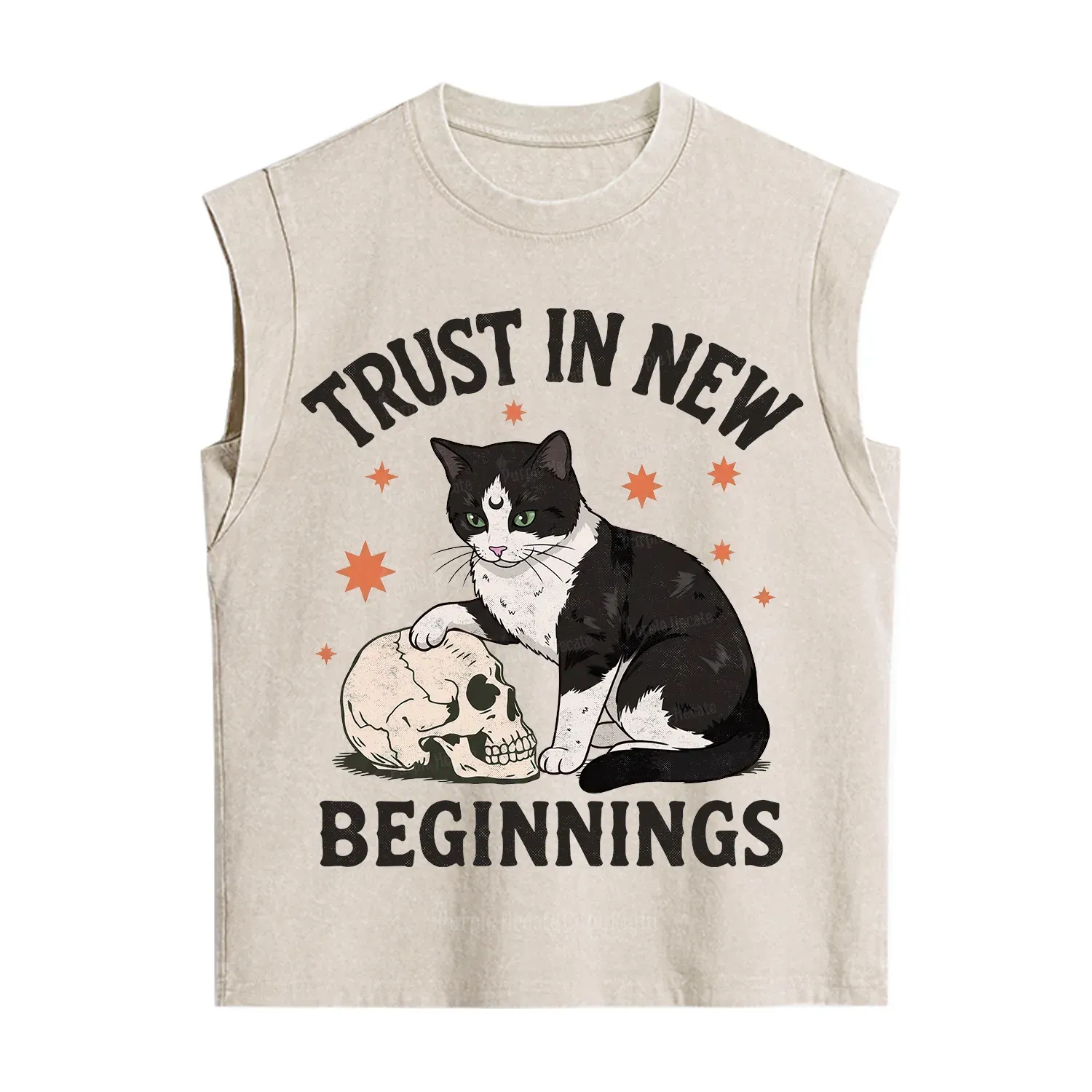 Purplehecate Trust In New Beginnings Cat Vintage Washed Tank