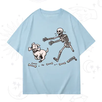 Purplehecate Halloween Skeleton Chasing Dog T-Shirt