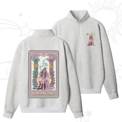 Purplehecate The High Priestess Tarot Card Quarter Zip Fleece Sweatshirt