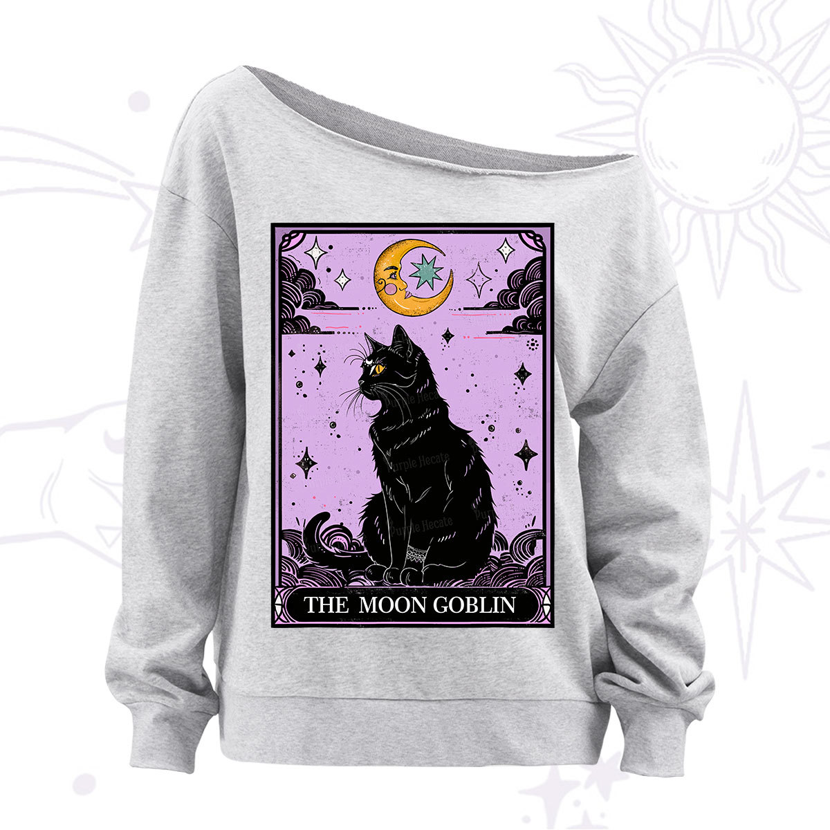 Purplehecate Magical Trash Baby Tarot Cat Off The Shoulder Sweatshirt