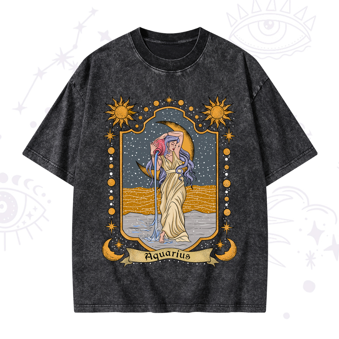 Magic Purplehecate Aquarius Zodiac Washed T-Shirt