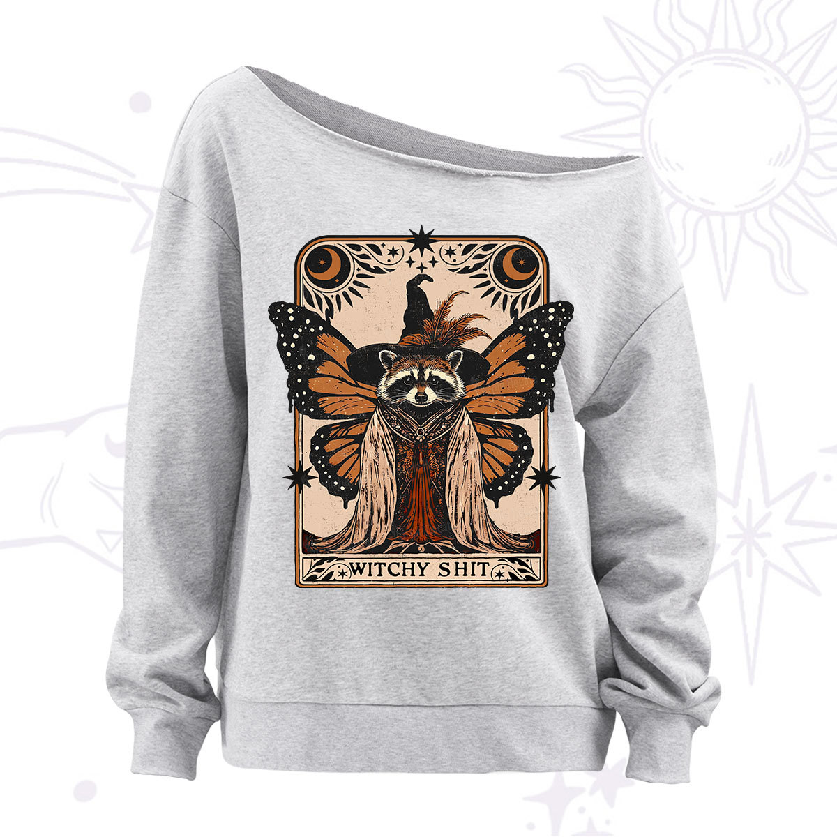 Purplehecate Witchy Shit Raccoon Off The Shoulder Sweatshirt