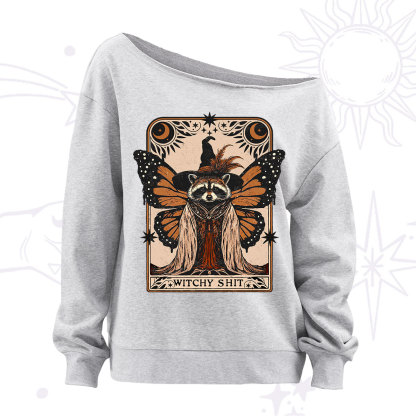 Purplehecate Witchy Shit Raccoon Off The Shoulder Sweatshirt