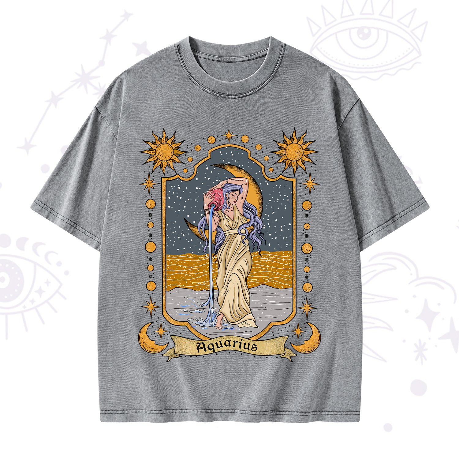 Purplehecate Aquarius Zodiac Washed T-Shirt