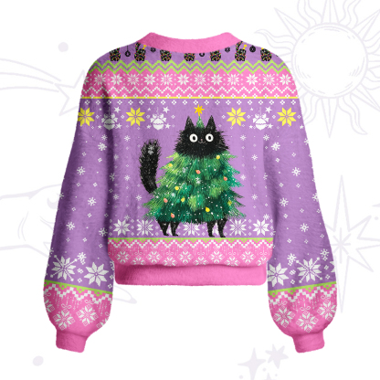 Purplehecate Funny Black Cat in Tree Cardigan Sweaters