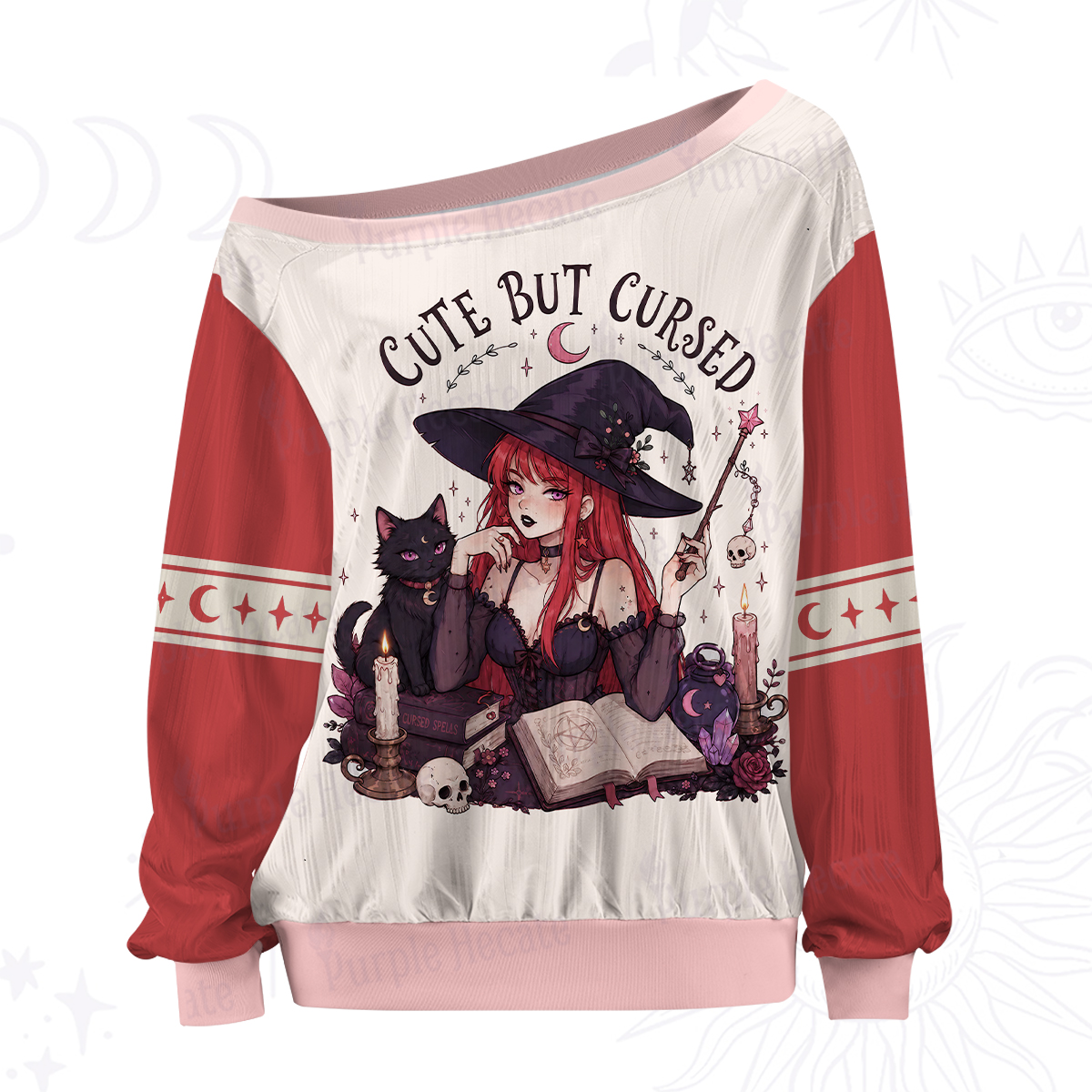 Purplehecate Cute But Cursed Witch Off The Shoulder Graphic Jersey