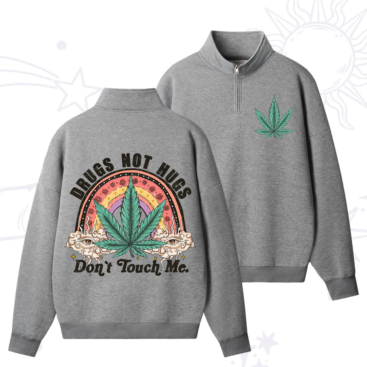 Purplehecate Drugs Not Hugs Quarter Zip Fleece Sweatshirt