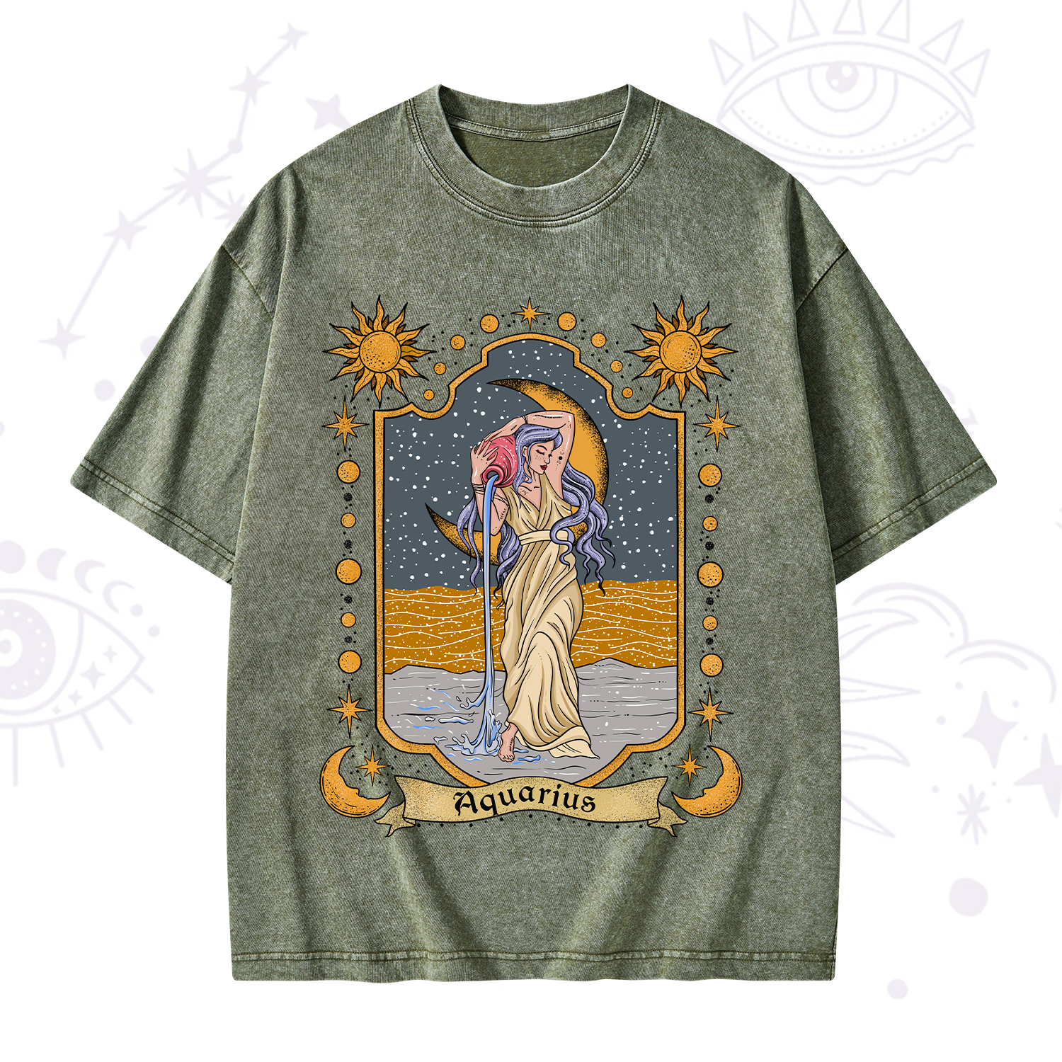 Purplehecate Aquarius Zodiac Washed T-Shirt
