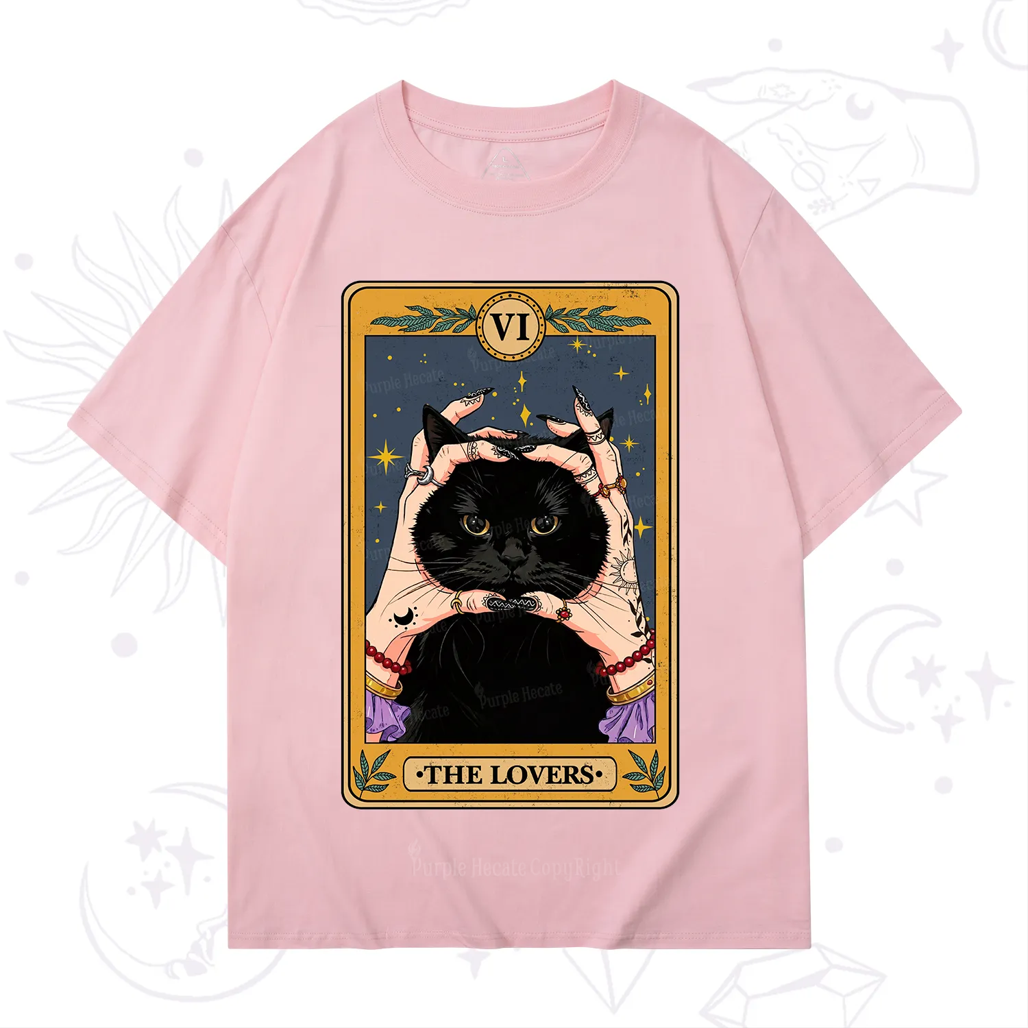 Purplehecate Black Cat The Lovers Tarot Card T-Shirt
