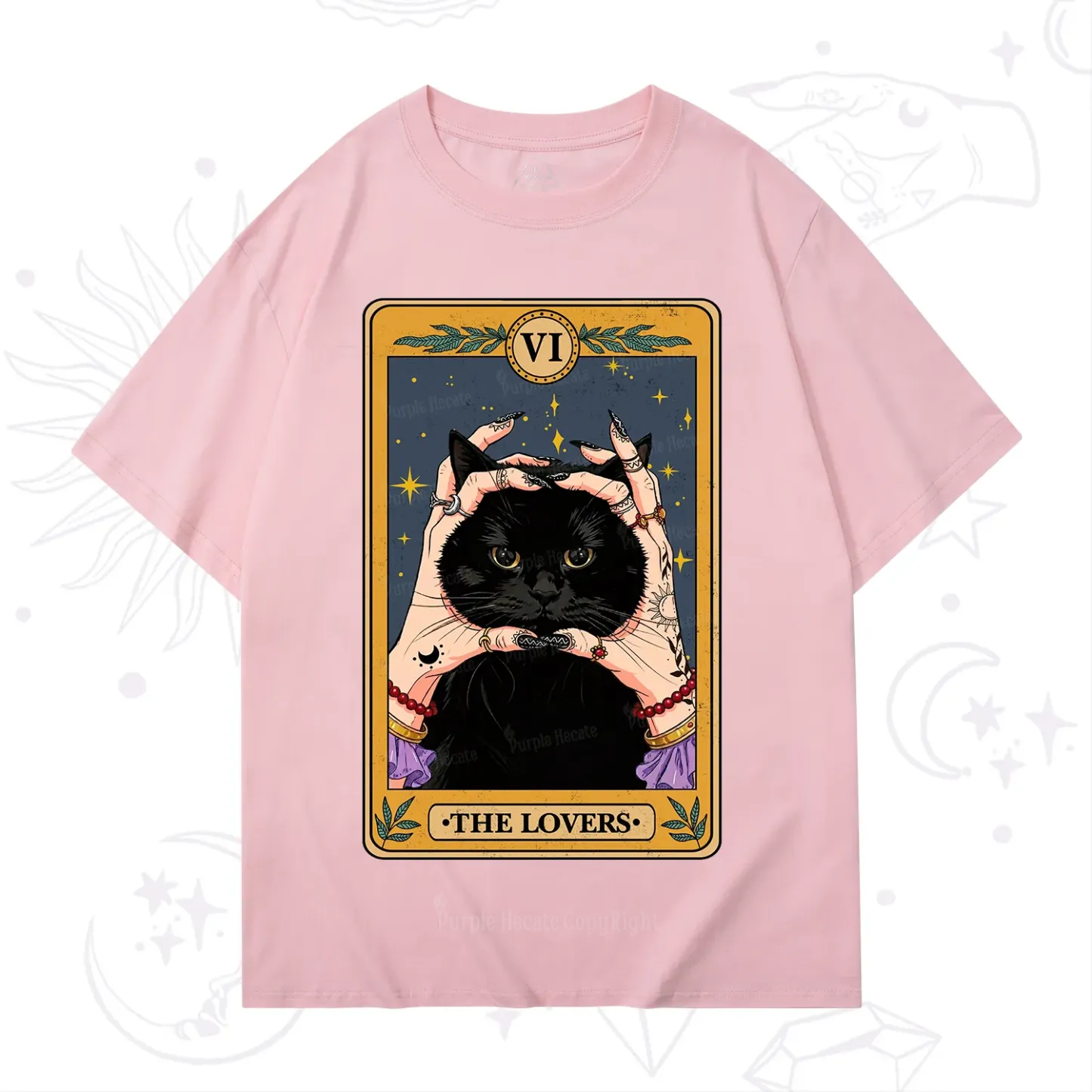 Purplehecate Black Cat The Lovers Tarot Card T-Shirt