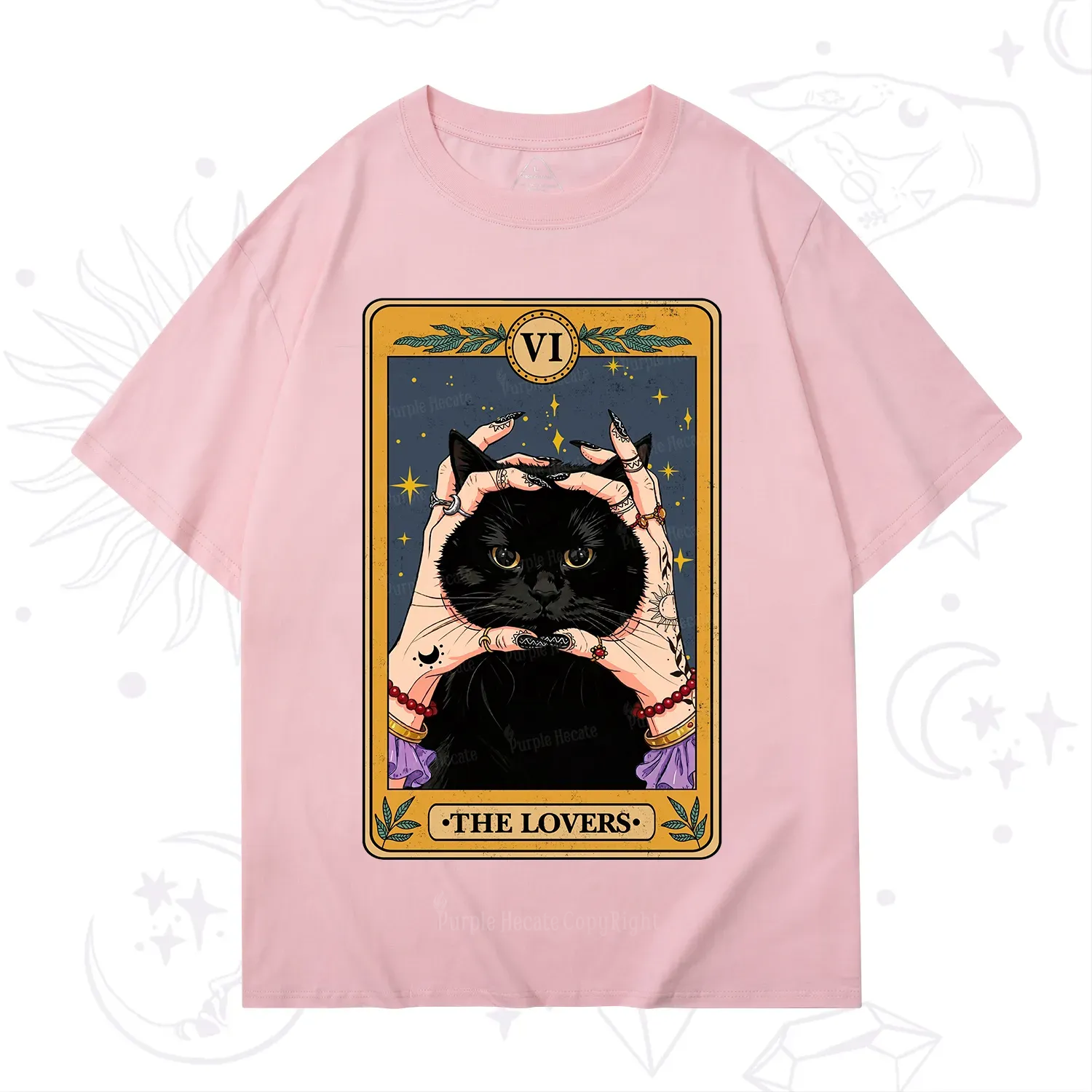 Purplehecate Black Cat The Lovers Tarot Card T-Shirt
