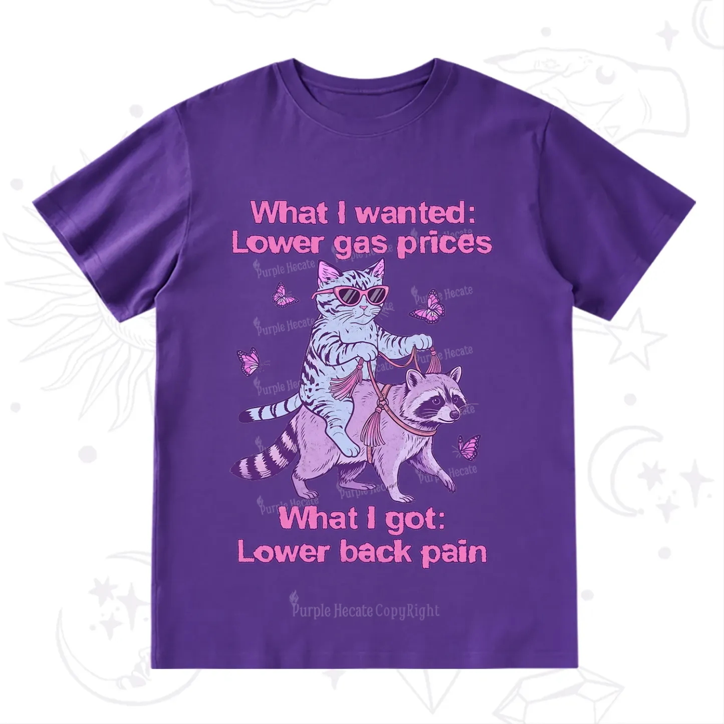 Purplehecate Lower Gas Prices Lower Back Pain Cat T-Shirt