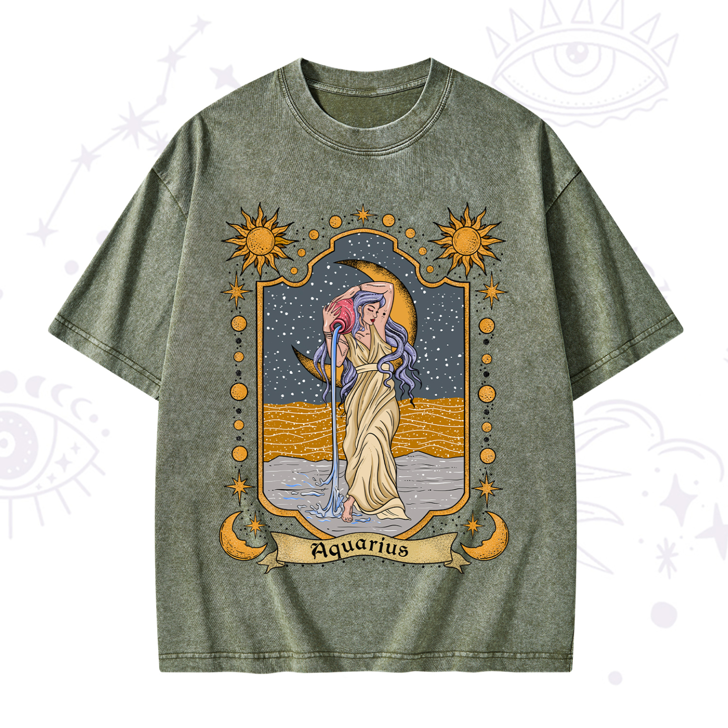 Purplehecate Aquarius Zodiac Washed T-Shirt