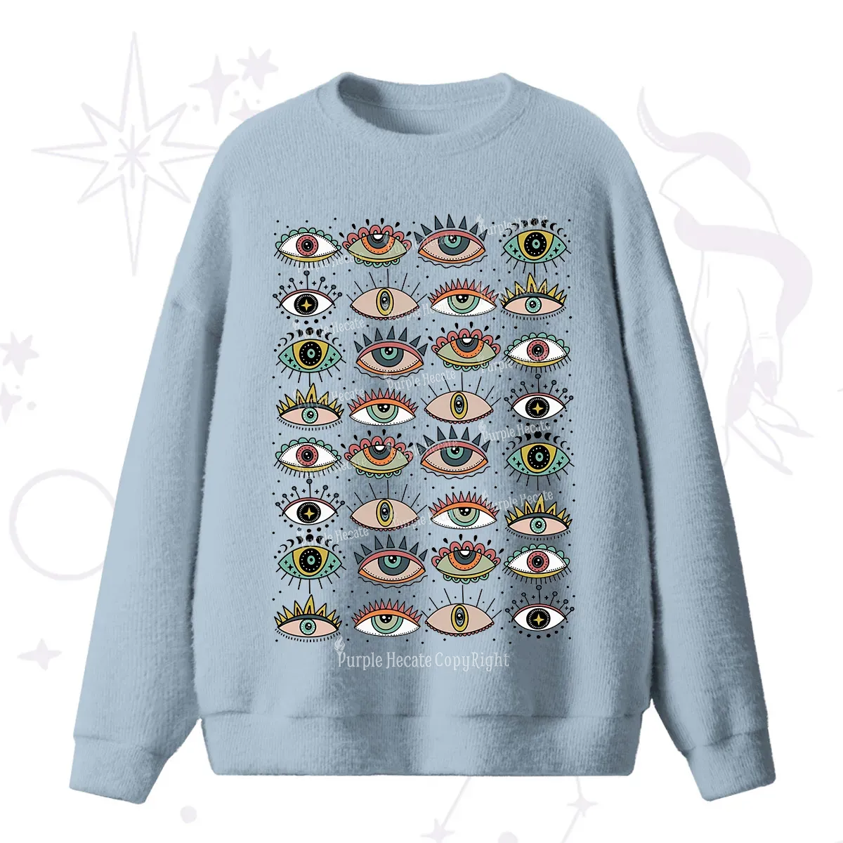 Purplehecate Evil Eye Pattern Fuzzy Ugly Sweater