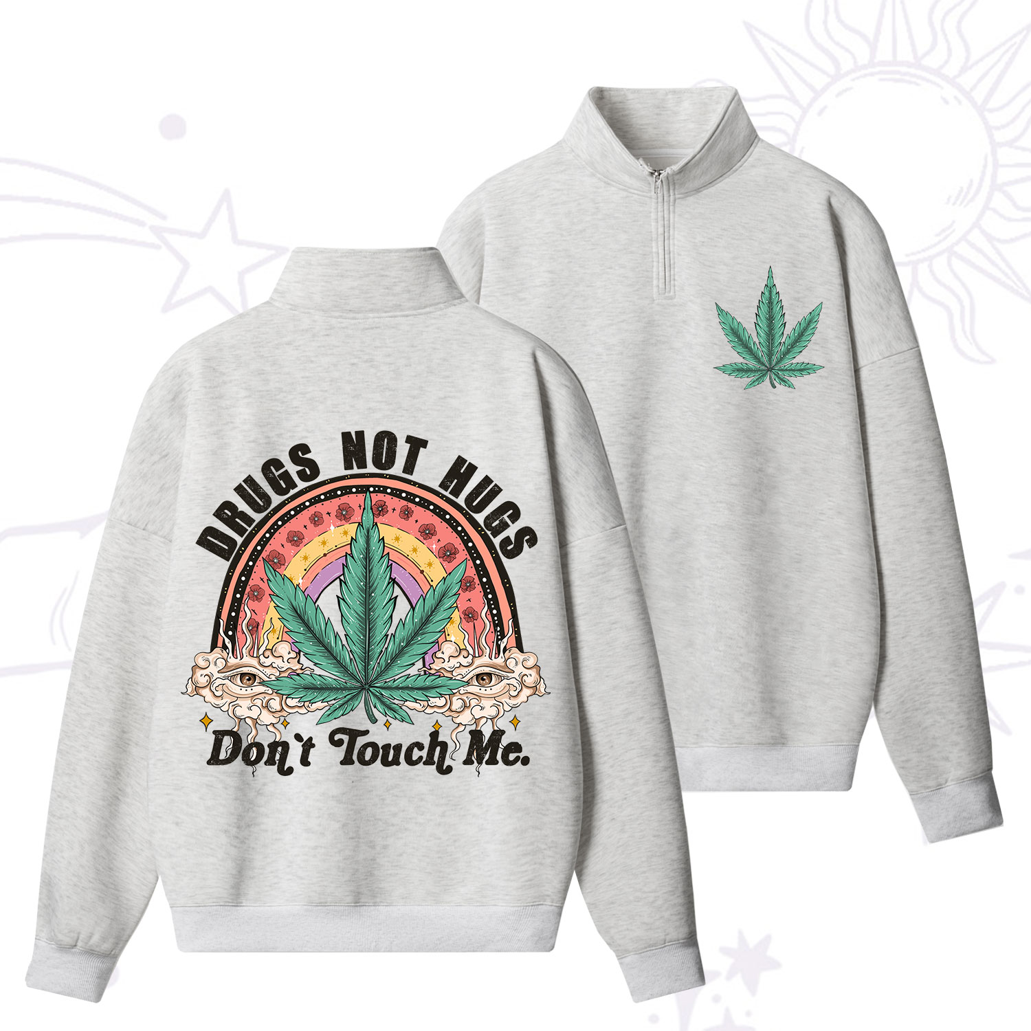 Purplehecate Drugs Not Hugs Quarter Zip Fleece Sweatshirt