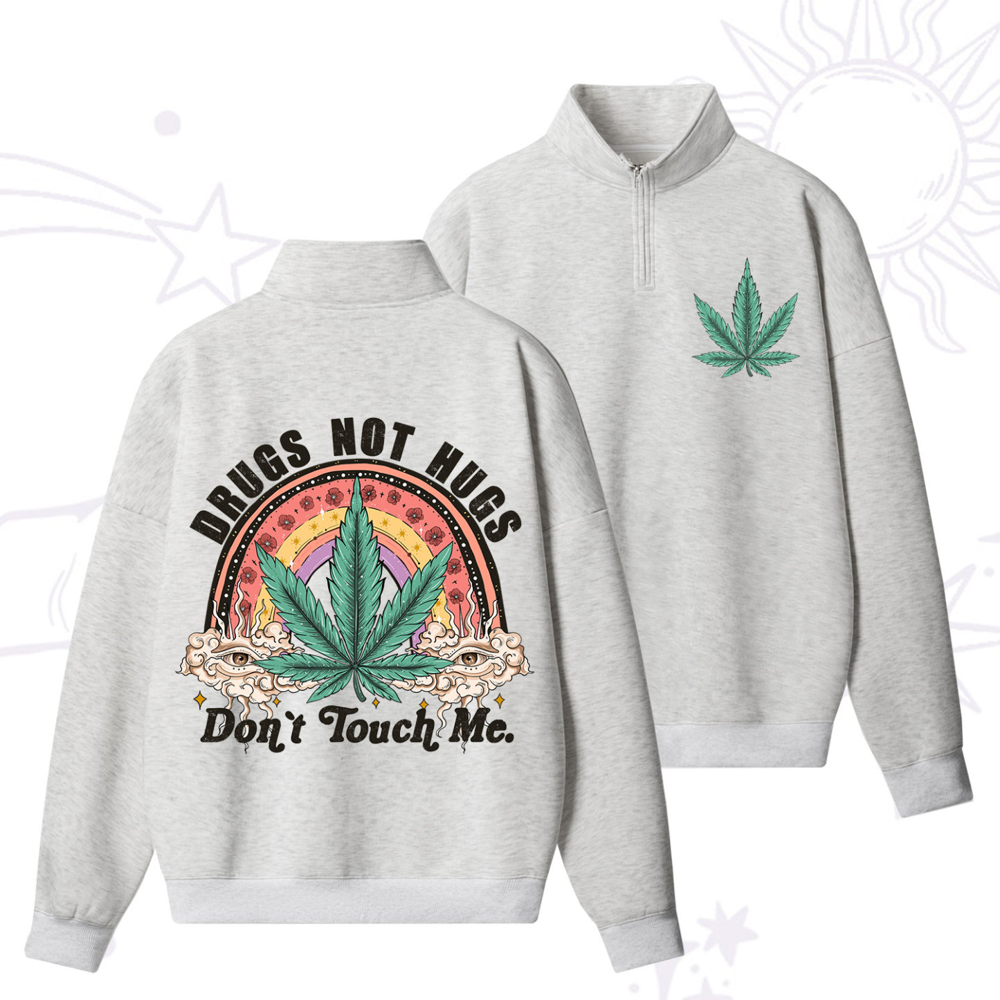 Purplehecate Drugs Not Hugs Quarter Zip Fleece Sweatshirt