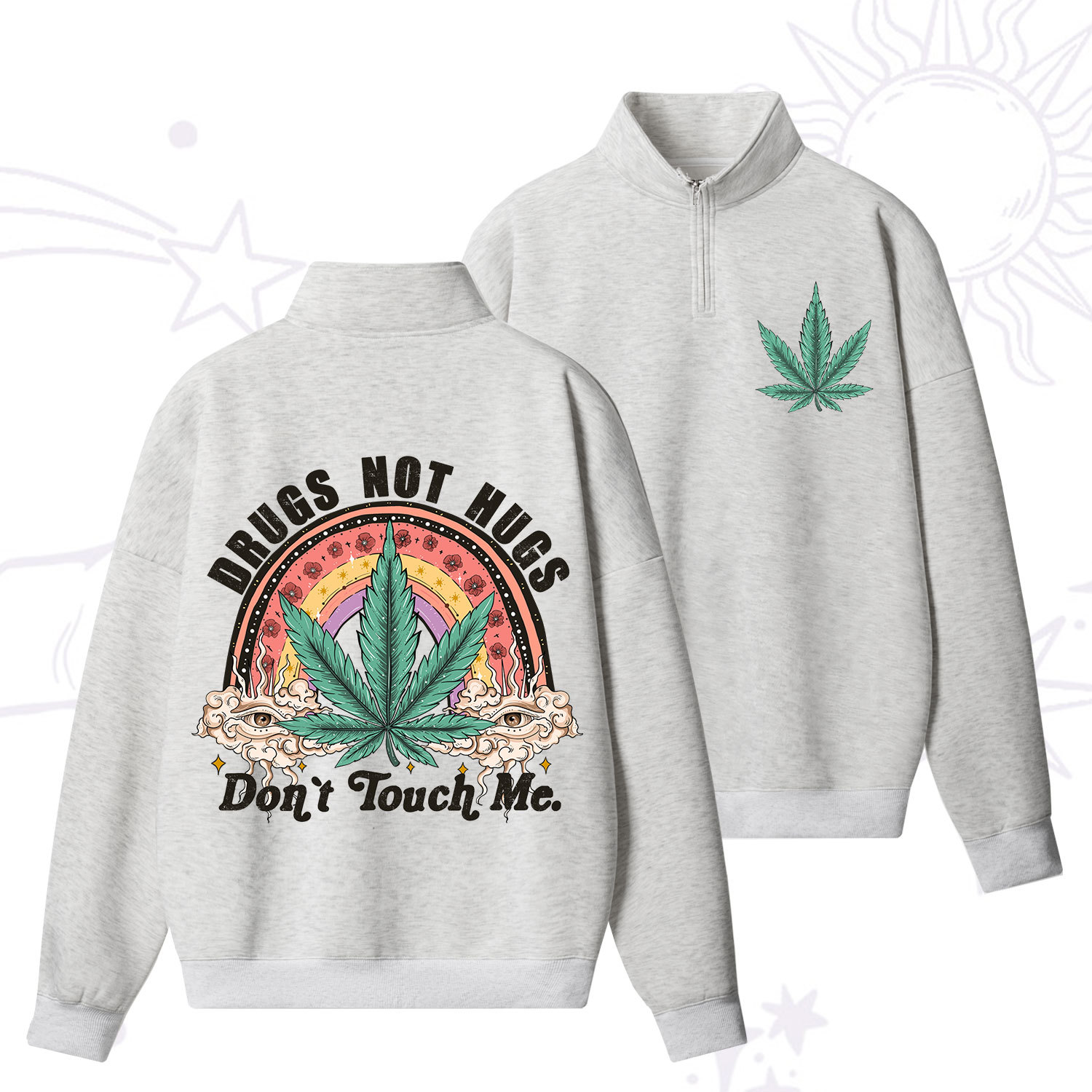 Purplehecate Drugs Not Hugs Quarter Zip Fleece Sweatshirt