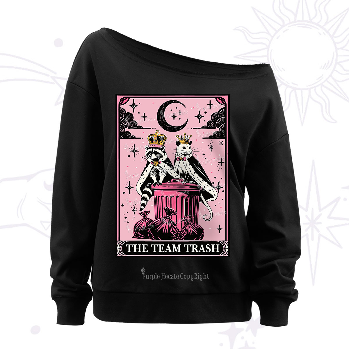 Purplehecate The Trash Kingdom's Tarot Opossum and Raccoon Off The Shoulder Sweatshirt