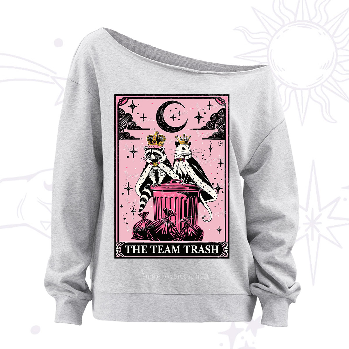 Purplehecate The Trash Kingdom's Tarot Opossum and Raccoon Off The Shoulder Sweatshirt