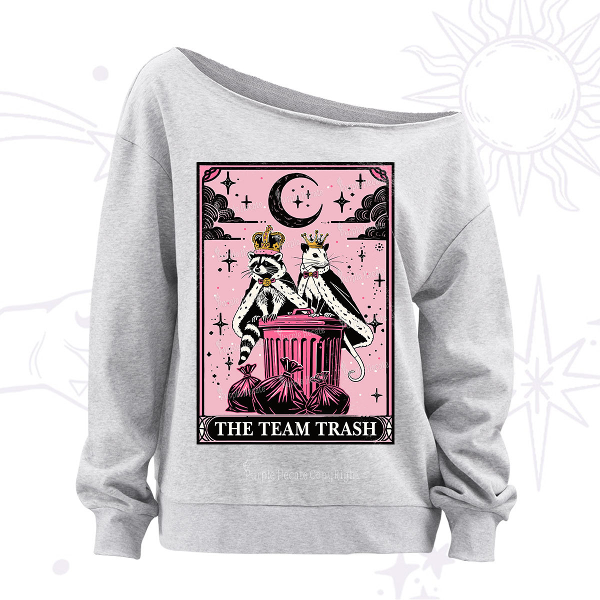 Purplehecate The Trash Kingdom's Tarot Opossum and Raccoon Off The Shoulder Sweatshirt