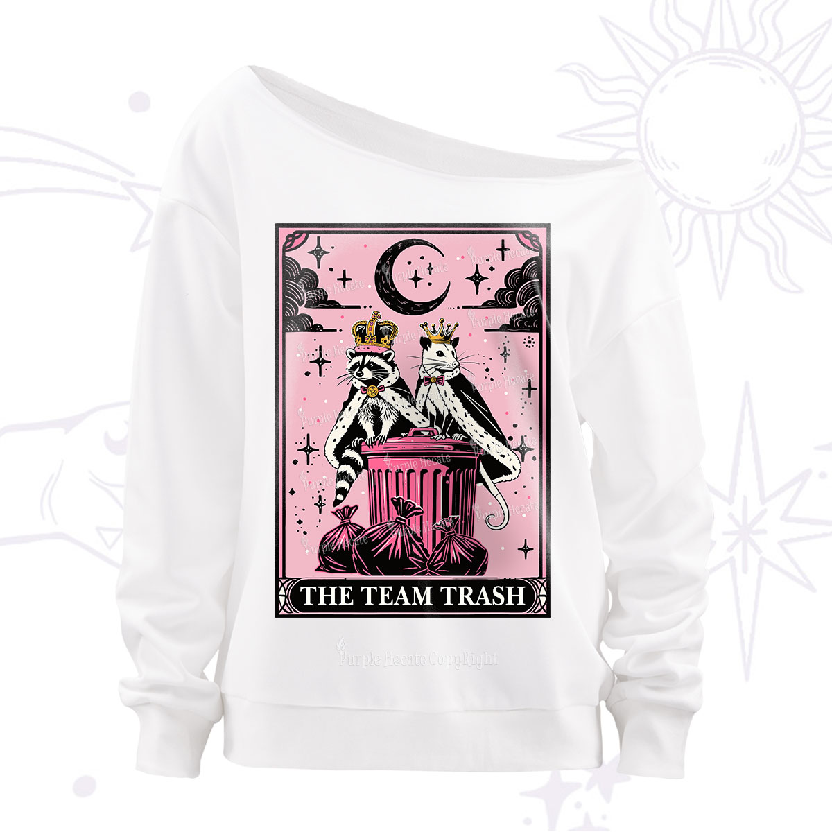 Purplehecate The Trash Kingdom's Tarot Opossum and Raccoon Off The Shoulder Sweatshirt