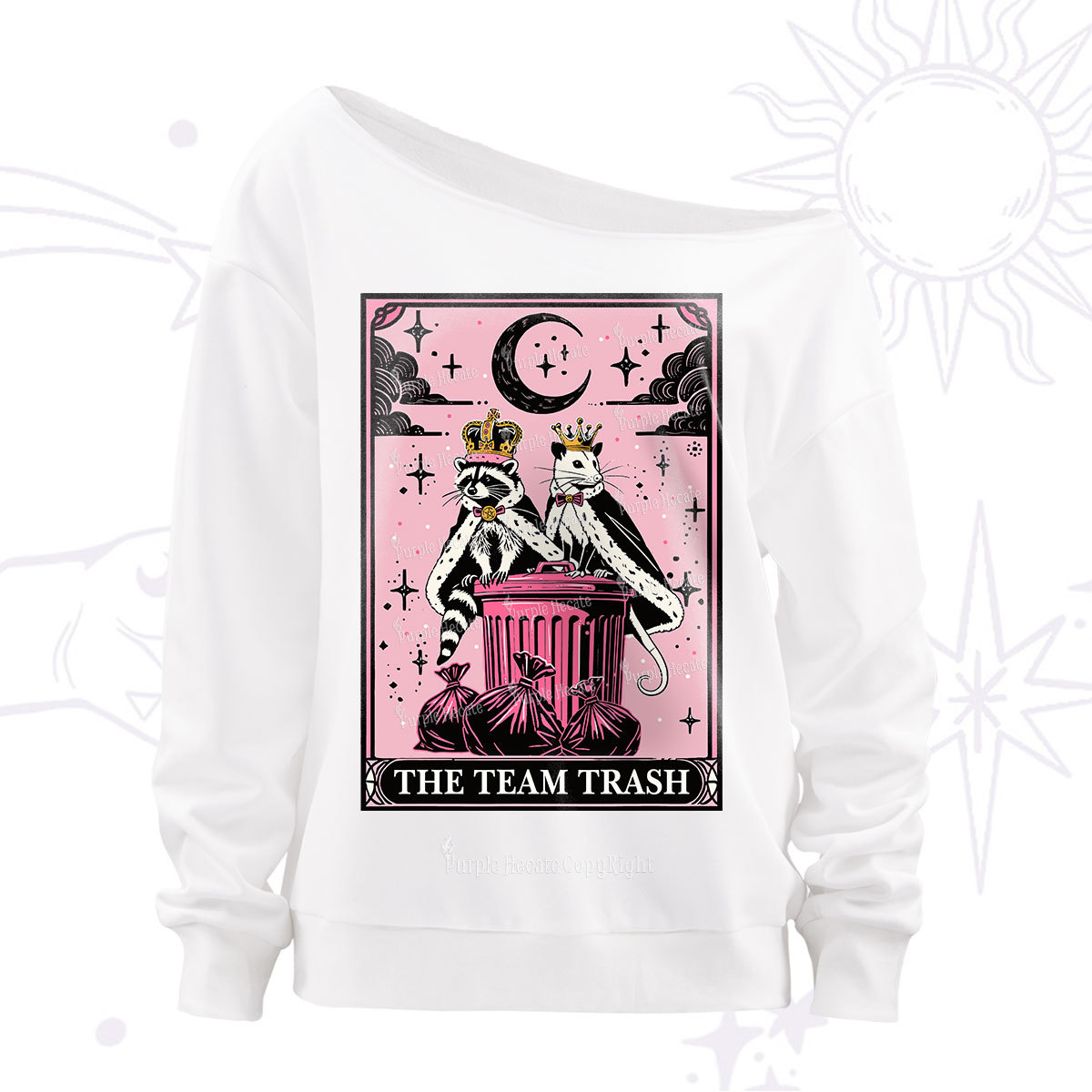 Purplehecate The Trash Kingdom's Tarot Opossum and Raccoon Off The Shoulder Sweatshirt
