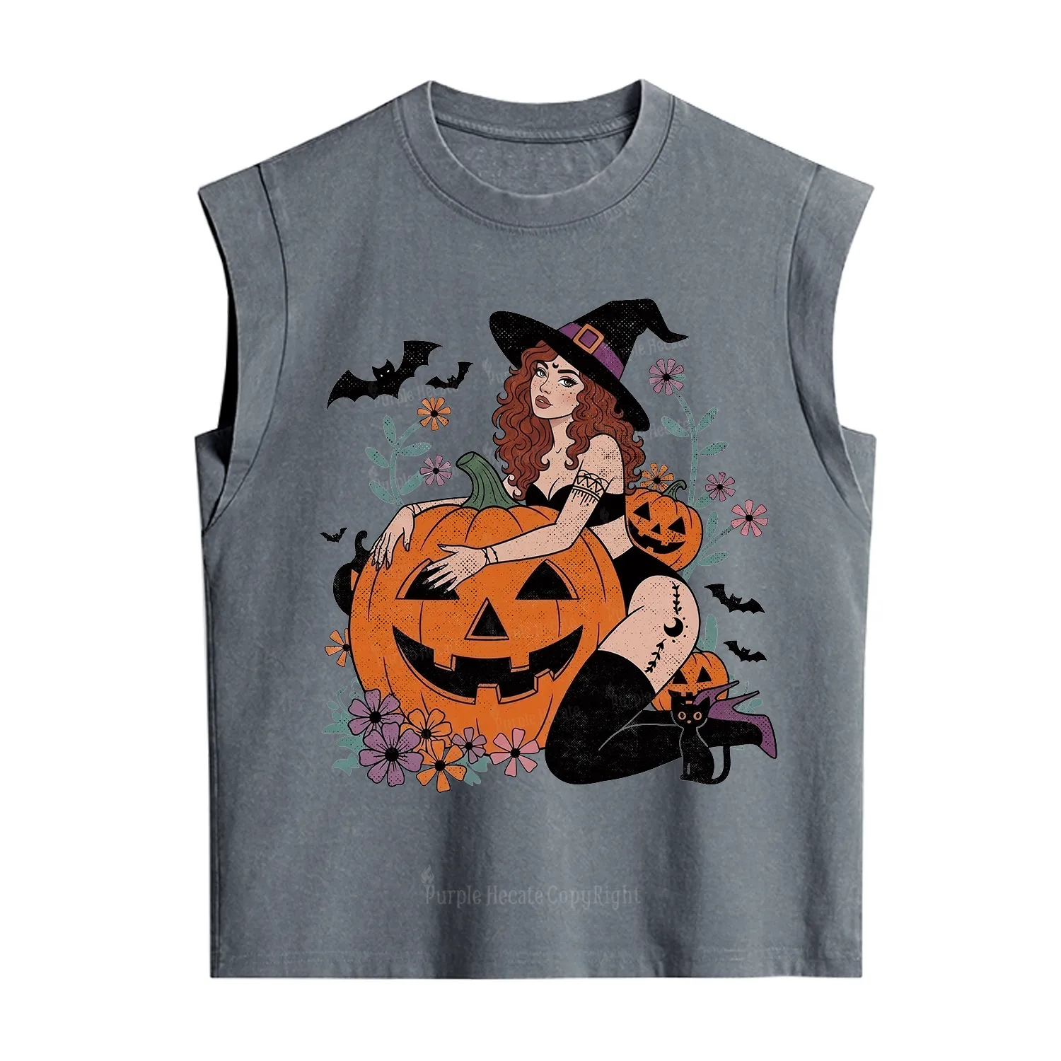 Purplehecate Enchanting Pumpkin Witch Halloween Vintage Washed Tank
