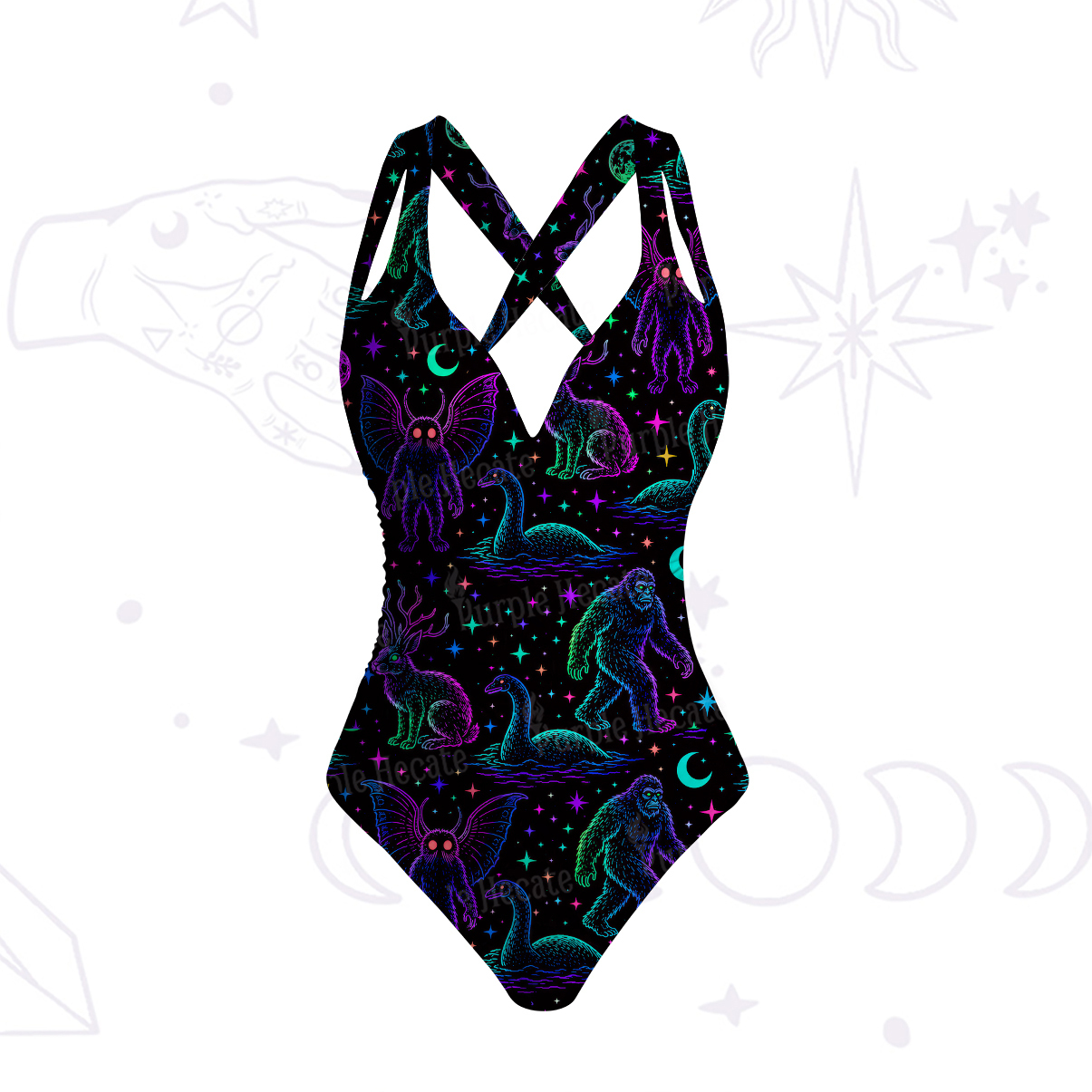 Purplehecate Neon Cryptid Creatures One-Piece Swimsuit