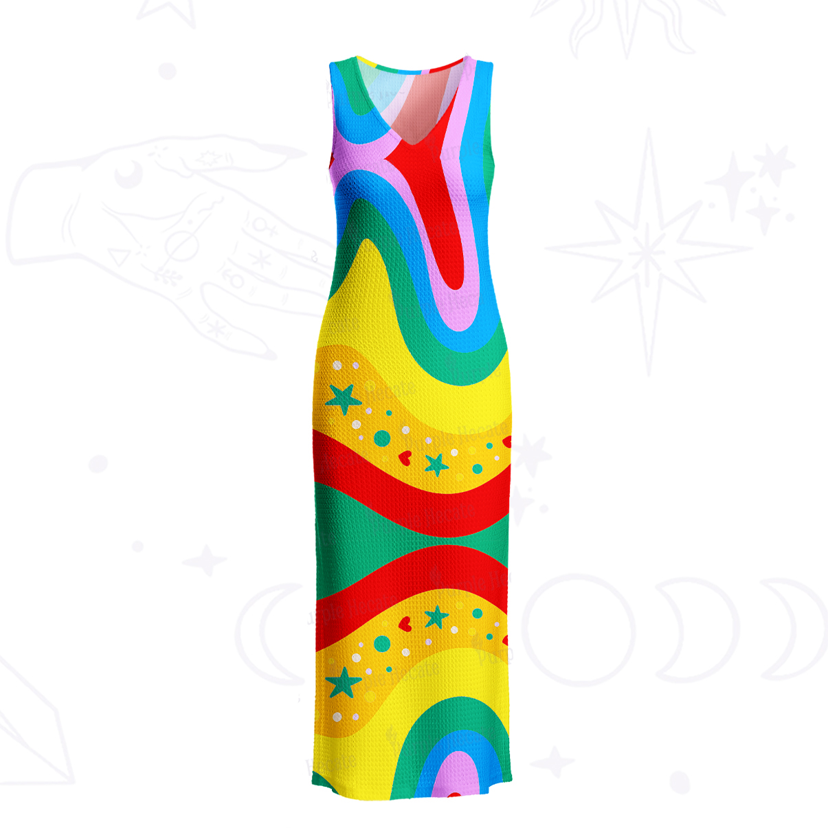 Purplehecate Dreamy Rainbow Waves Crochet Knit Maxi Dress