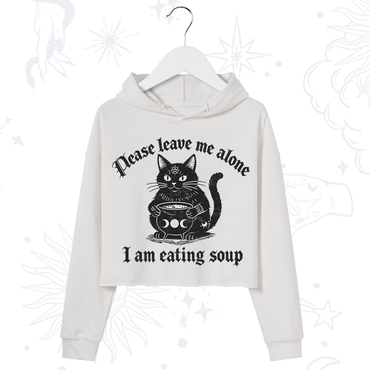 Purplehecate Magic Cat Eating Soup Crop Hoodie