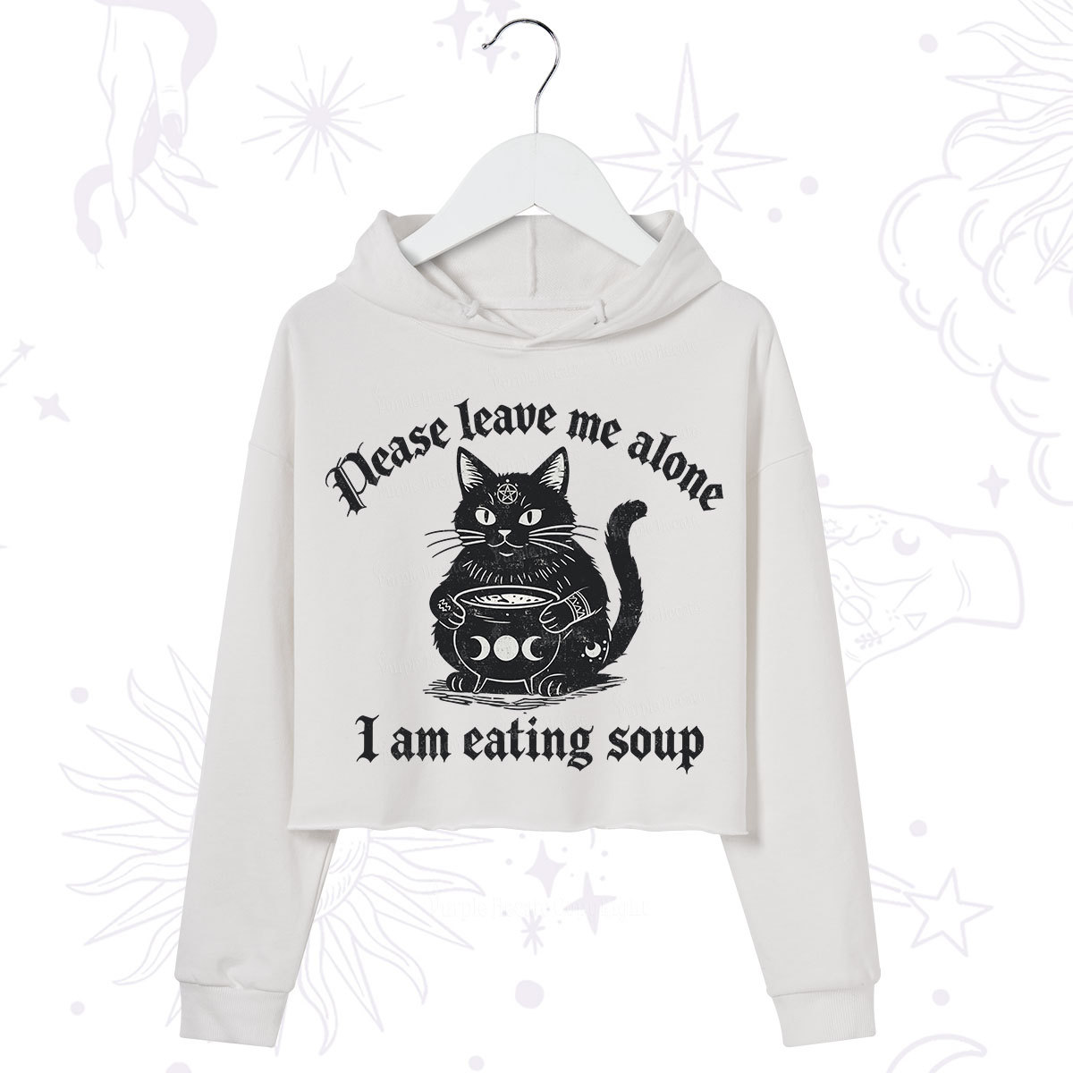 Purplehecate Magic Cat Eating Soup Crop Hoodie