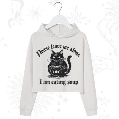 Purplehecate Magic Cat Eating Soup Crop Hoodie
