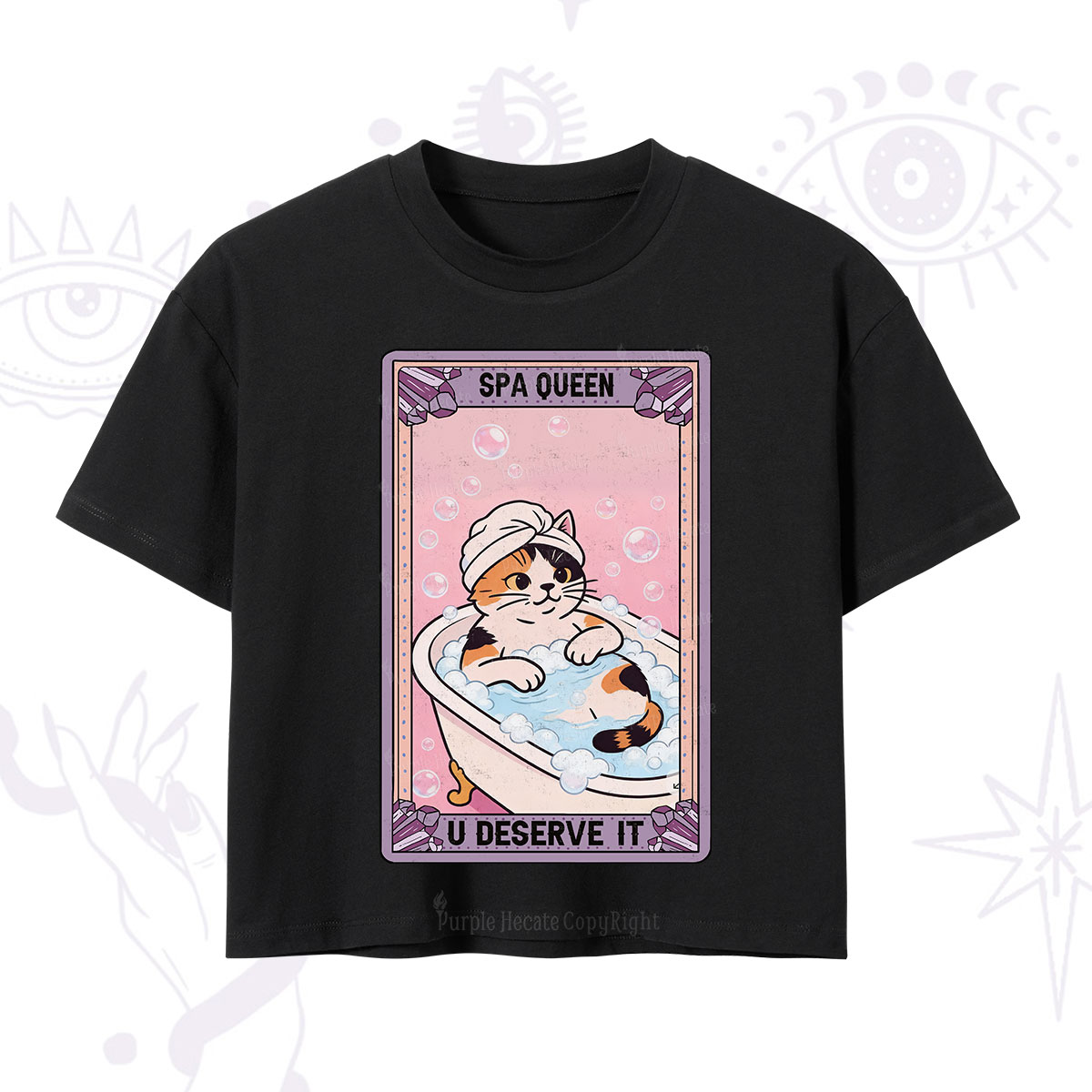 Purplehecate The Spa Queen Cat Tarot Crop T-Shirt