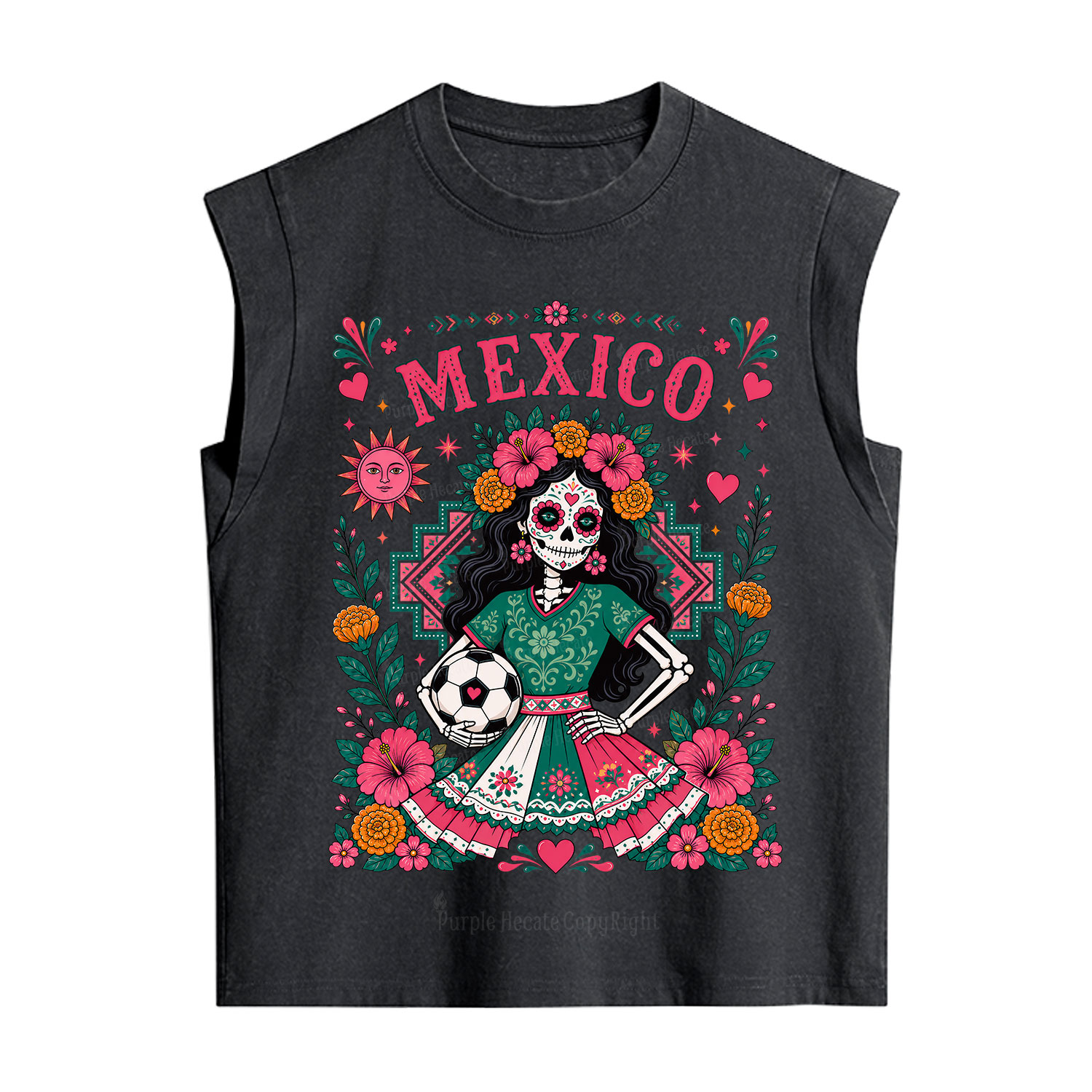 Purplehecate Mexico Day of the Dead Soccer Vintage Washed Tank