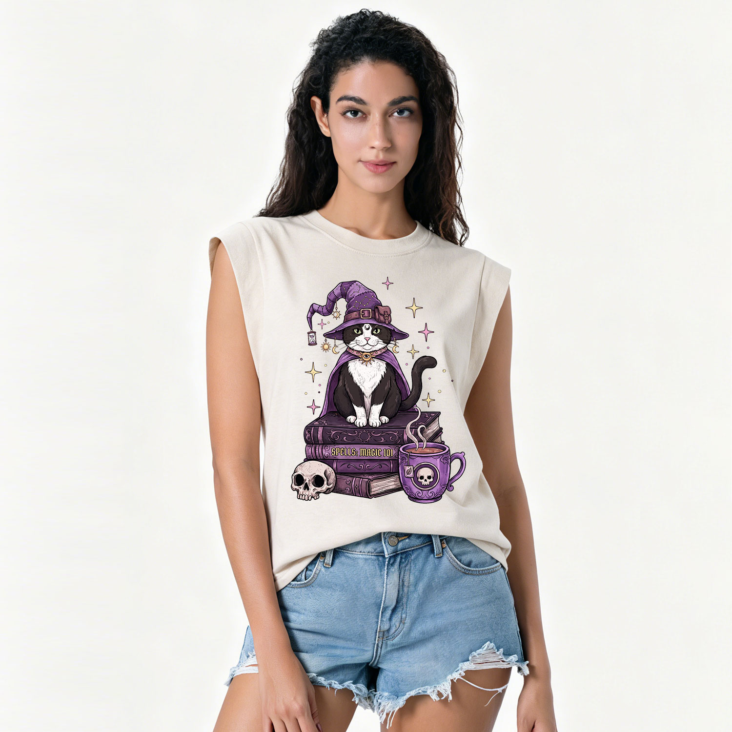 Purplehecate Witchy Cat Spell Books Vintage Washed Tank